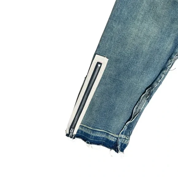 MNML M1 Stretch Denim Cargo Jeans Blue Zipper Distressed Men Size 33 Cargo